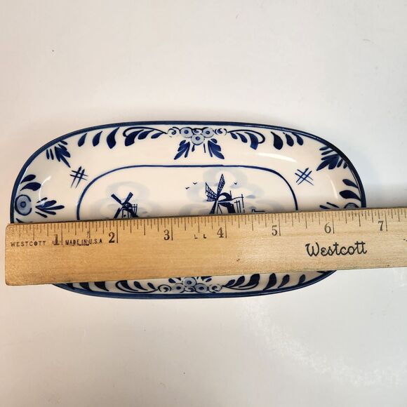 Delft Blue Mini Ceramic Creamer, Covered Sugar Bowl w/Tray Hand Painted 3 Pc Set - Picture 9 of 16